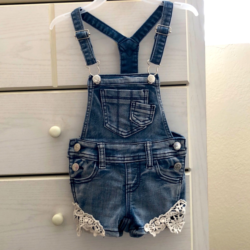 2T Girls Denim Overall With Lace NWOT